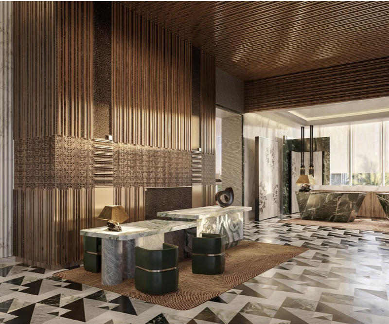 Resepsiyon alanı ve taş dokular